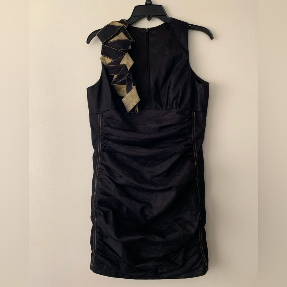 Jessica McClintock Black and Gold Mini Dress